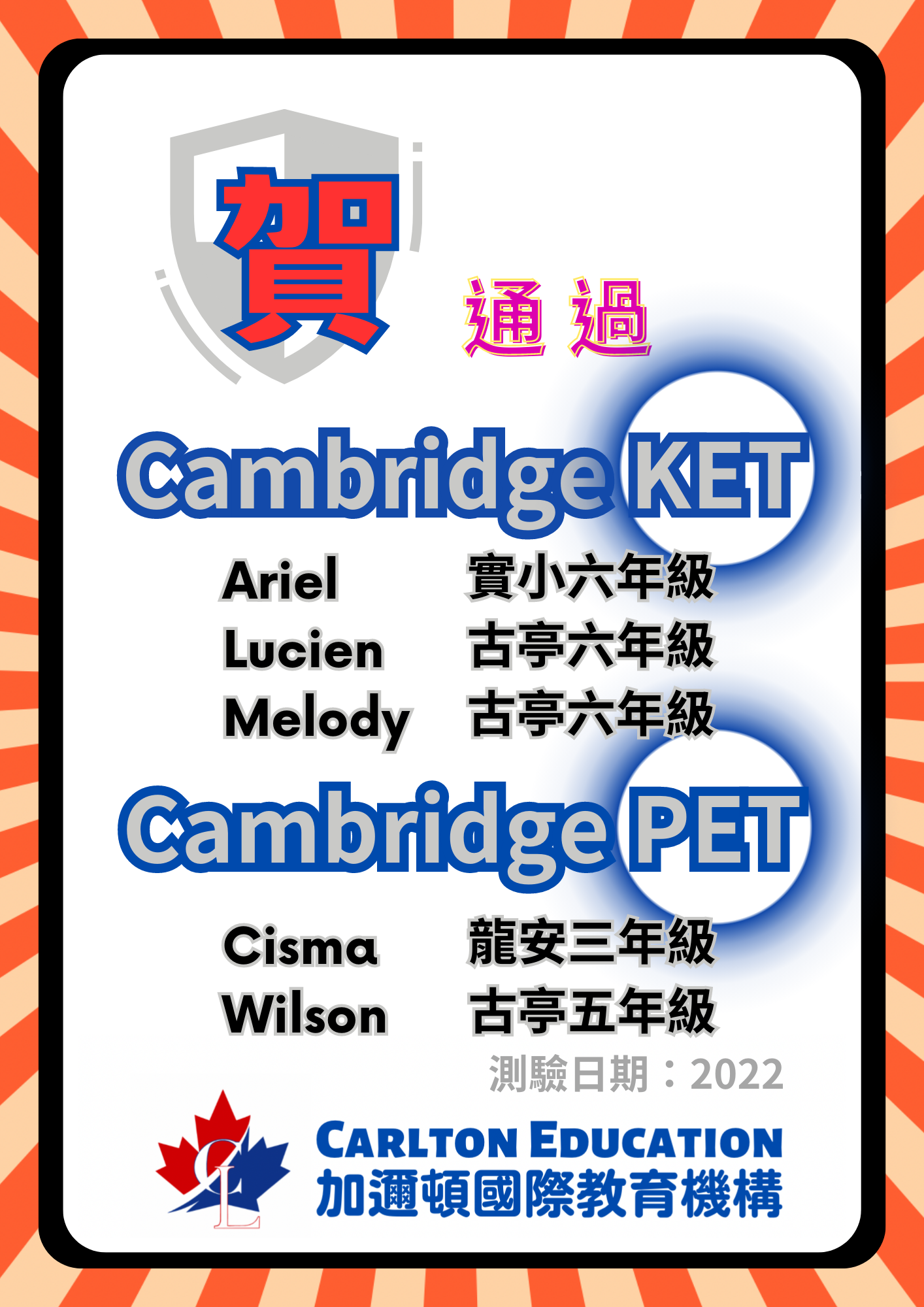 2022 Cambridge 劍橋 KET PET